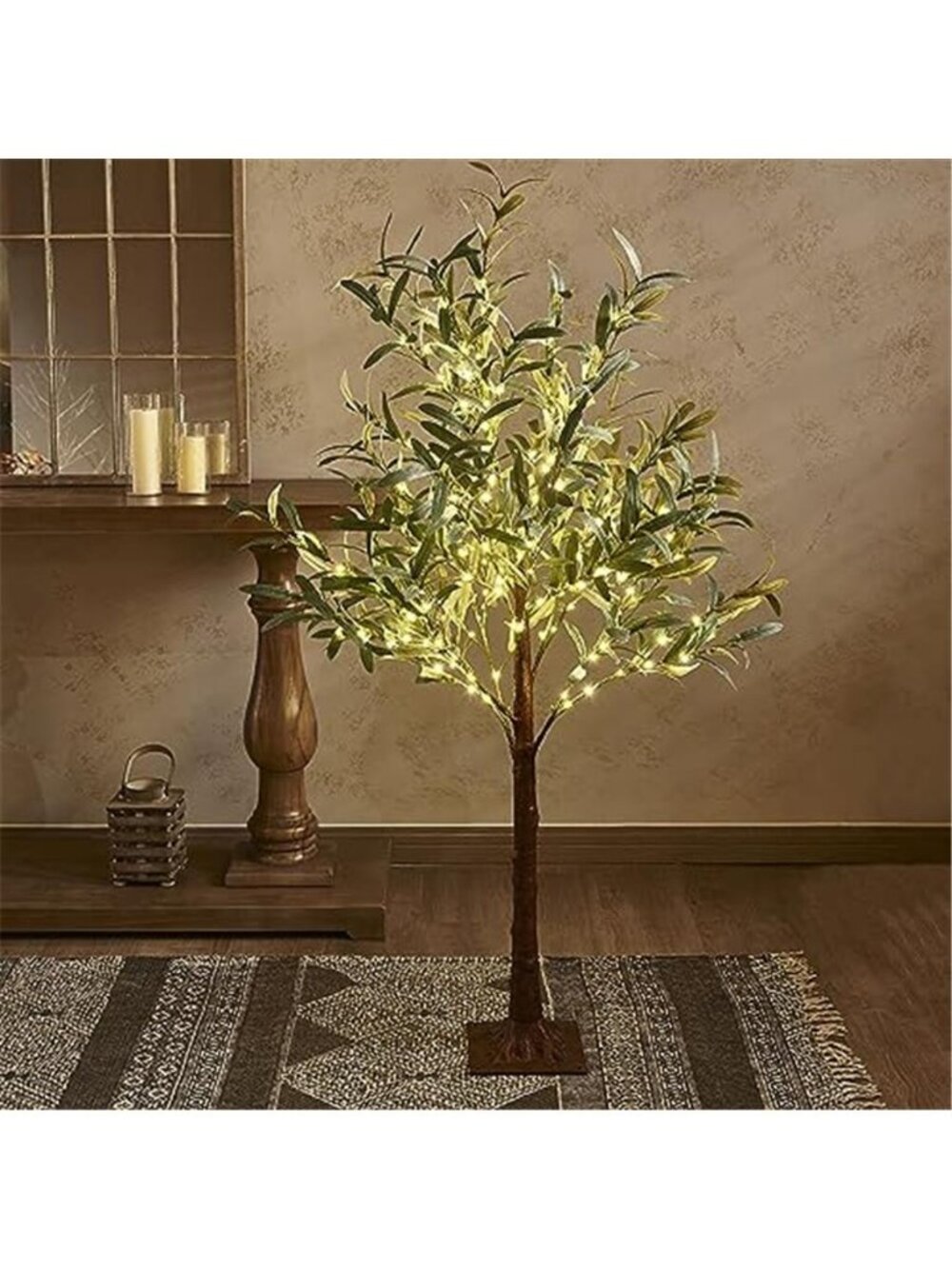 4Ft Lighted Artificial Olive Tree 160 LED Warm White Lights Indoor Outdoor Decor